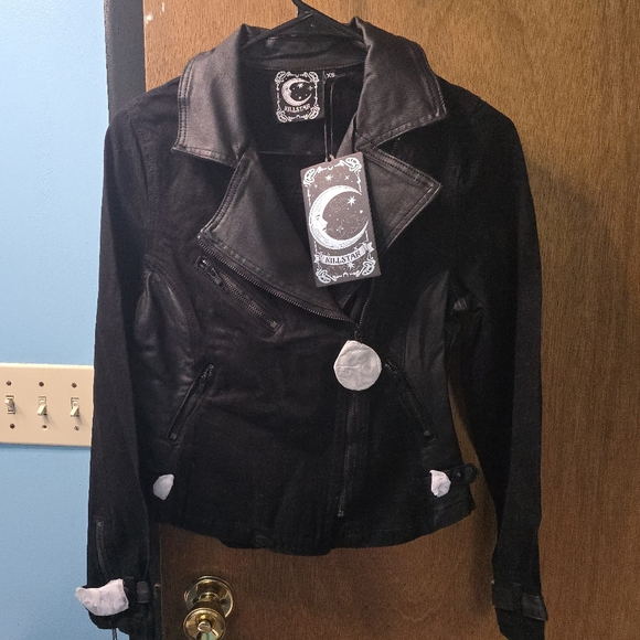 Killstar Denim Biker Jacket W/ Pentagram Hardware - Picture 1 of 9